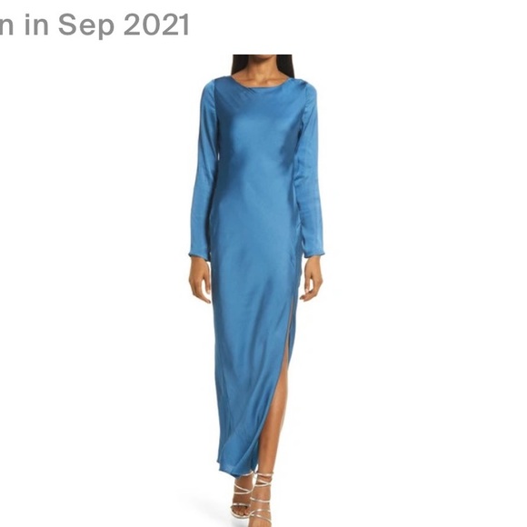 Bardot 100% Silk Blue Long Sleeve Open Back Dress - Picture 11 of 15